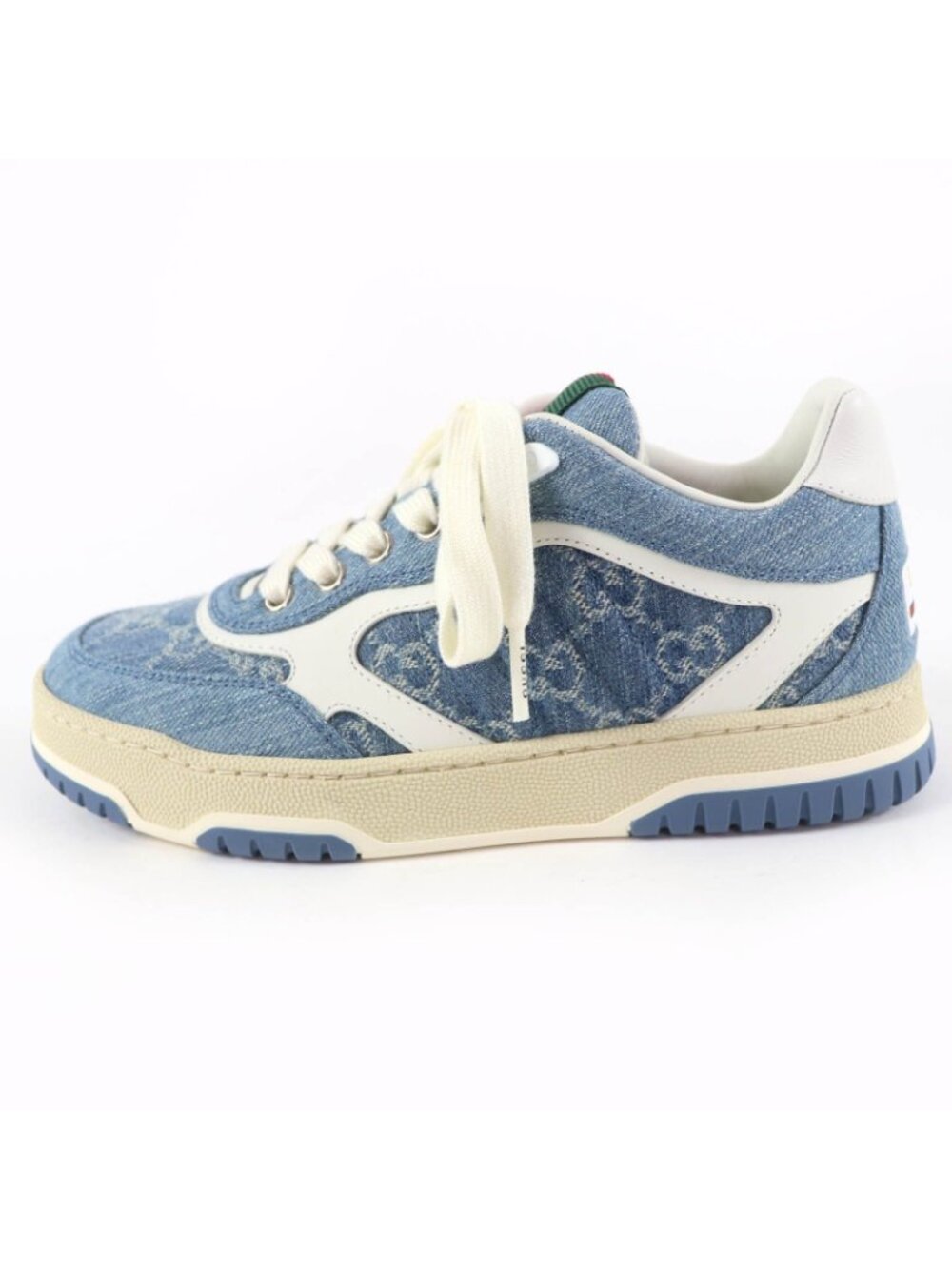 Gucci Reweb Leather GG Denim Low Cut Sneakers Indigo Blue White - Picture 5 of 10